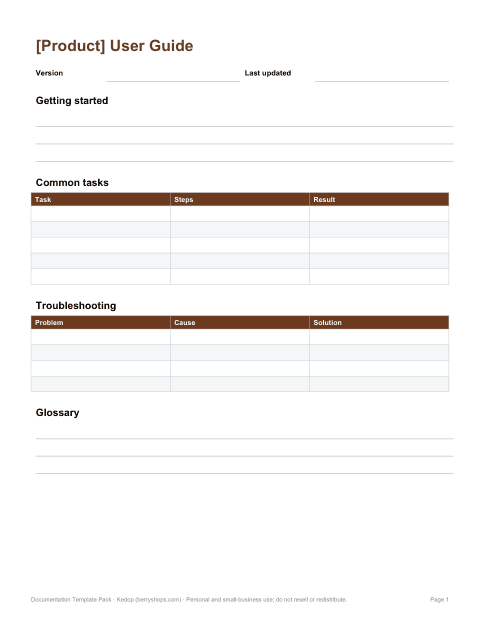 Preview of the first page of User guide template (DOCX)