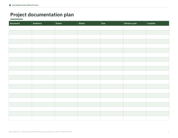 Preview of Printable Documentation Plan Worksheet