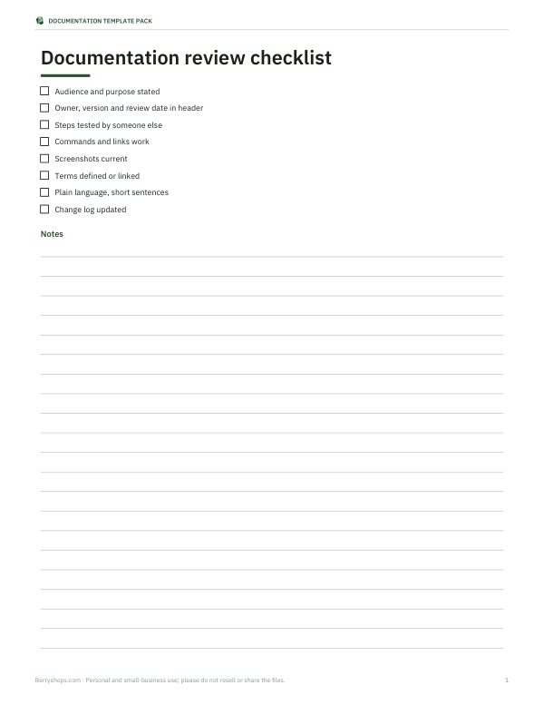 Preview of Printable Documentation Review Checklist