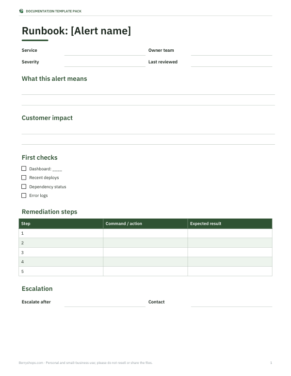 Preview of Printable Runbook Template
