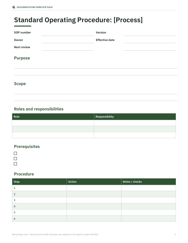 Preview of Printable SOP Template