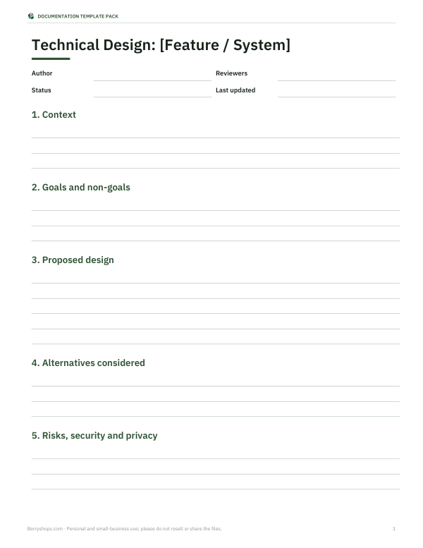 Preview of Technical Design Document Template