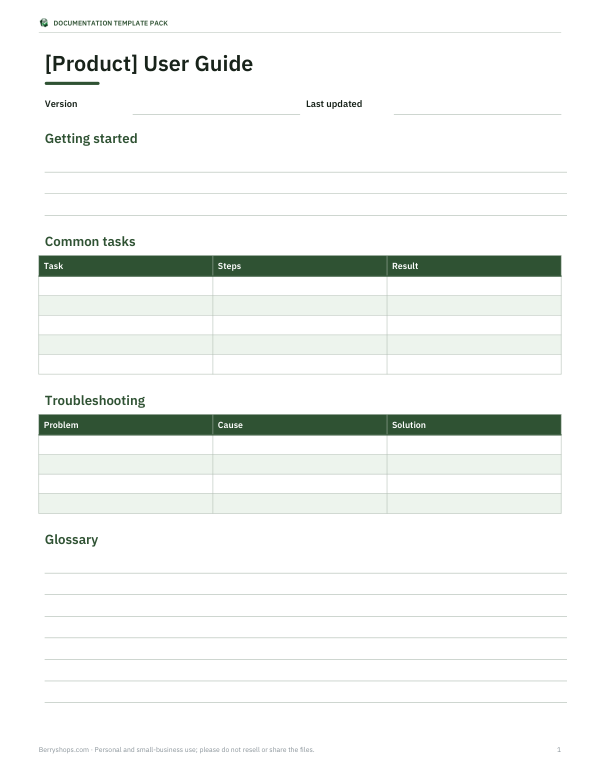 Preview of Printable User Guide Template